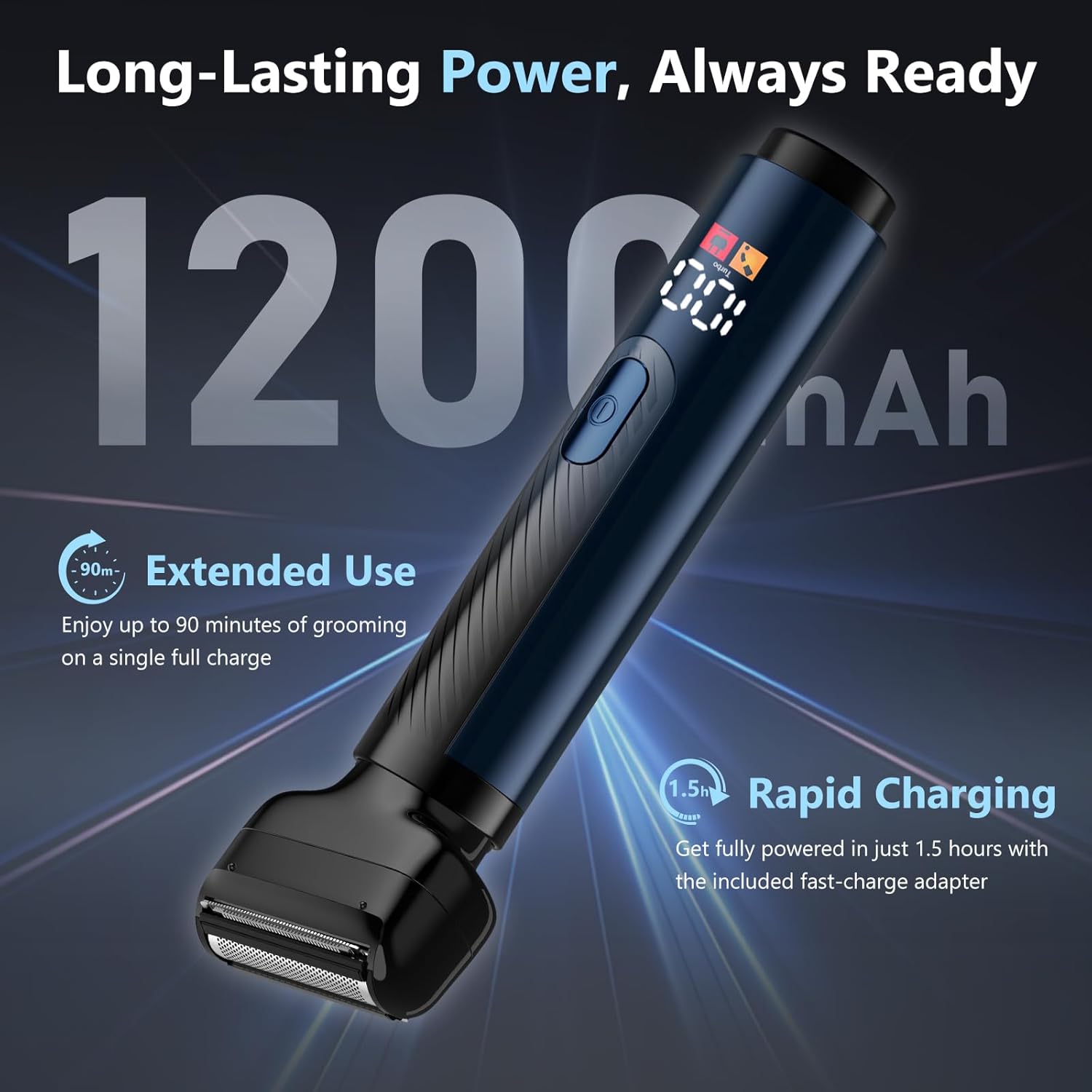 Back Shaver for Men, Mens Back Shaver with Travel Case, LED Display Ultra-Wide 2" T-Shaped Head with Long Handle, Safety Lock, IPX7 Wet/Dry, Multi-Functional Back Trimmer,(Space Silver)