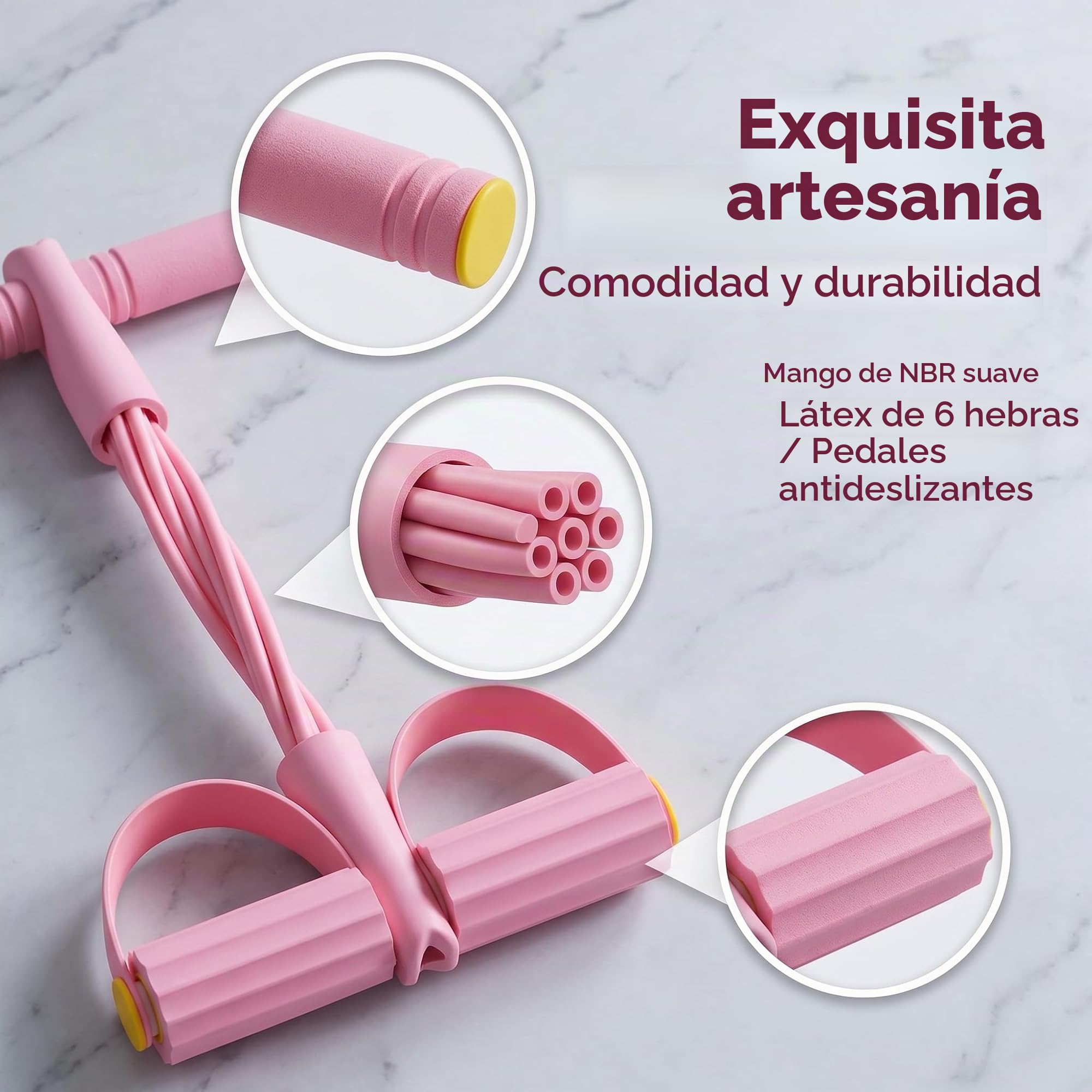 Banda de resistencia para pilates, bandas de resistencia de fitness con pedal de extracción de tobillo, cuerda elástica rosa para ejercicio, 6 tubos