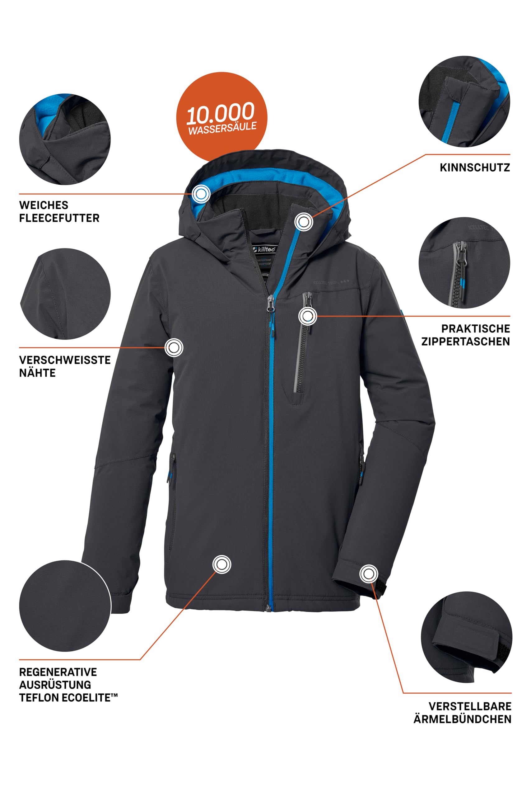 Killtec Jungen Kow 159 Bys Jckt Funktionsjacke mit Kapuze/Winterjacke ist wasserdicht
