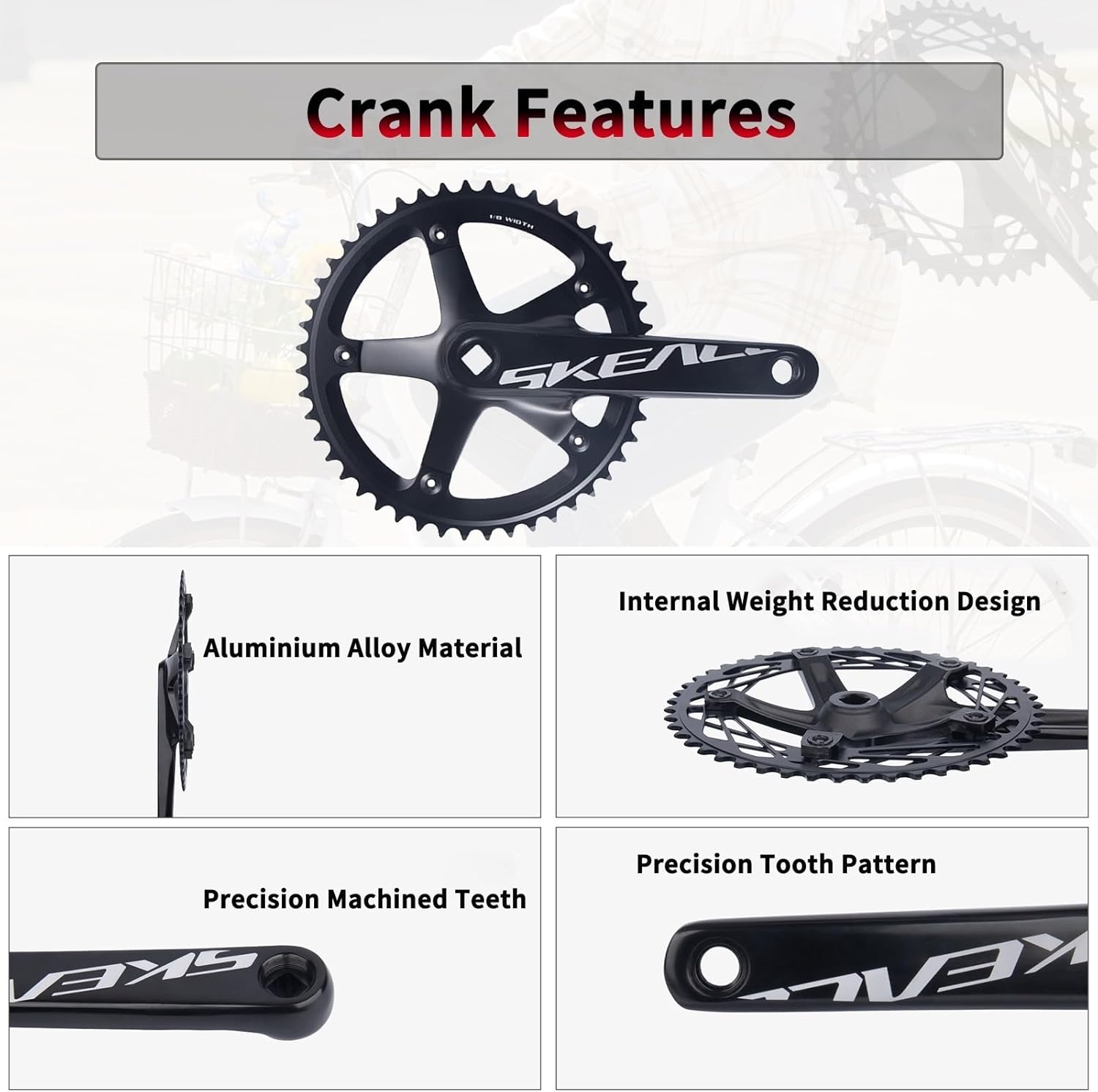 Fixed Gear Bike Crankset 165mm Bike Cranksets 48T 49T 144 Lightweight Aluminium Alloy Single Speed Round Chainring Square Taper Crankset