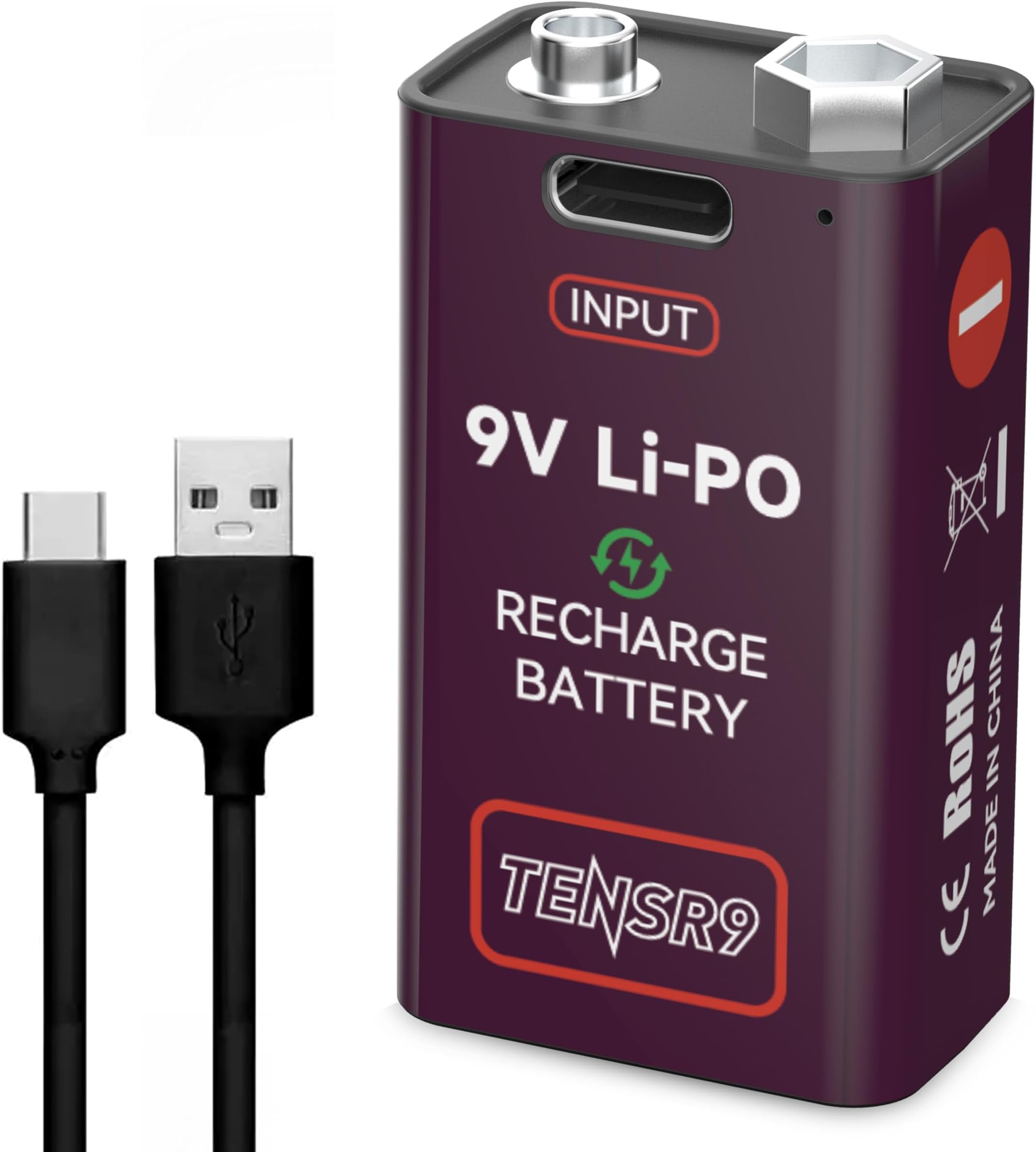 9V Rechargeable 6F22 Battery USB-C Update Kit for TENS 7000 Unit & Similar Machines, 2-Pack