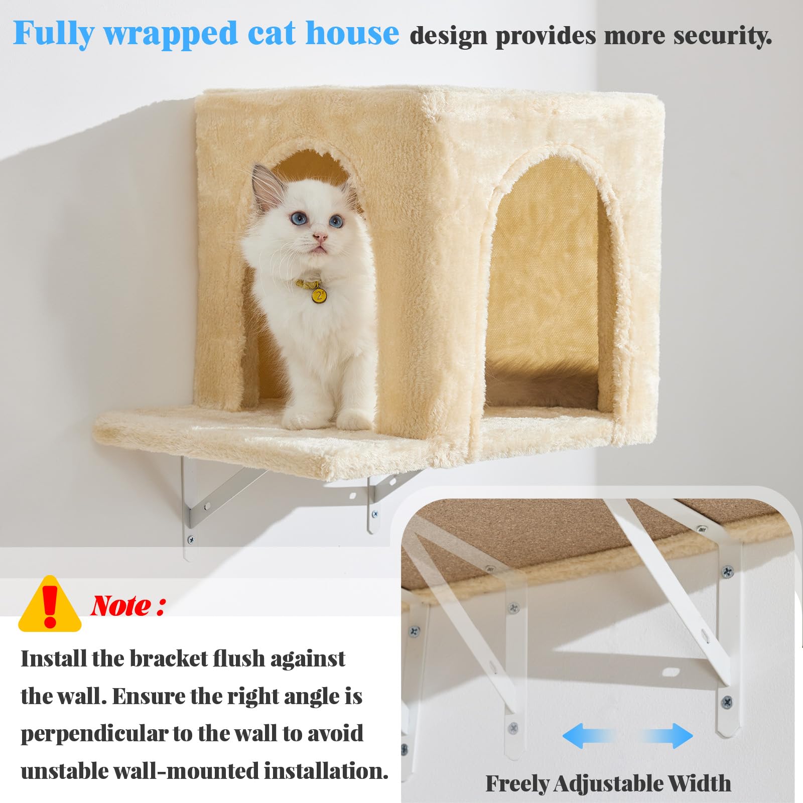 BYBYME Kattenboom voor binnenkatten, 6 stuks hoge kattenwandplanken met krabpalen, bedden, borden en speelgoed, meerderig kattenklimmeubilair, stabiele basis voor grote katten (Beige