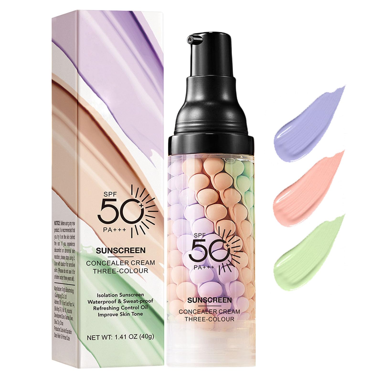 One Step Color Correcting Primer, 3 In 1 Primer for Face Before Makeup, Sunscreen Isolation Cream, SPF 50, Even Skin Tone, Oil Control, Moisturizing Skin, Invisible Pore, Sheer Finish