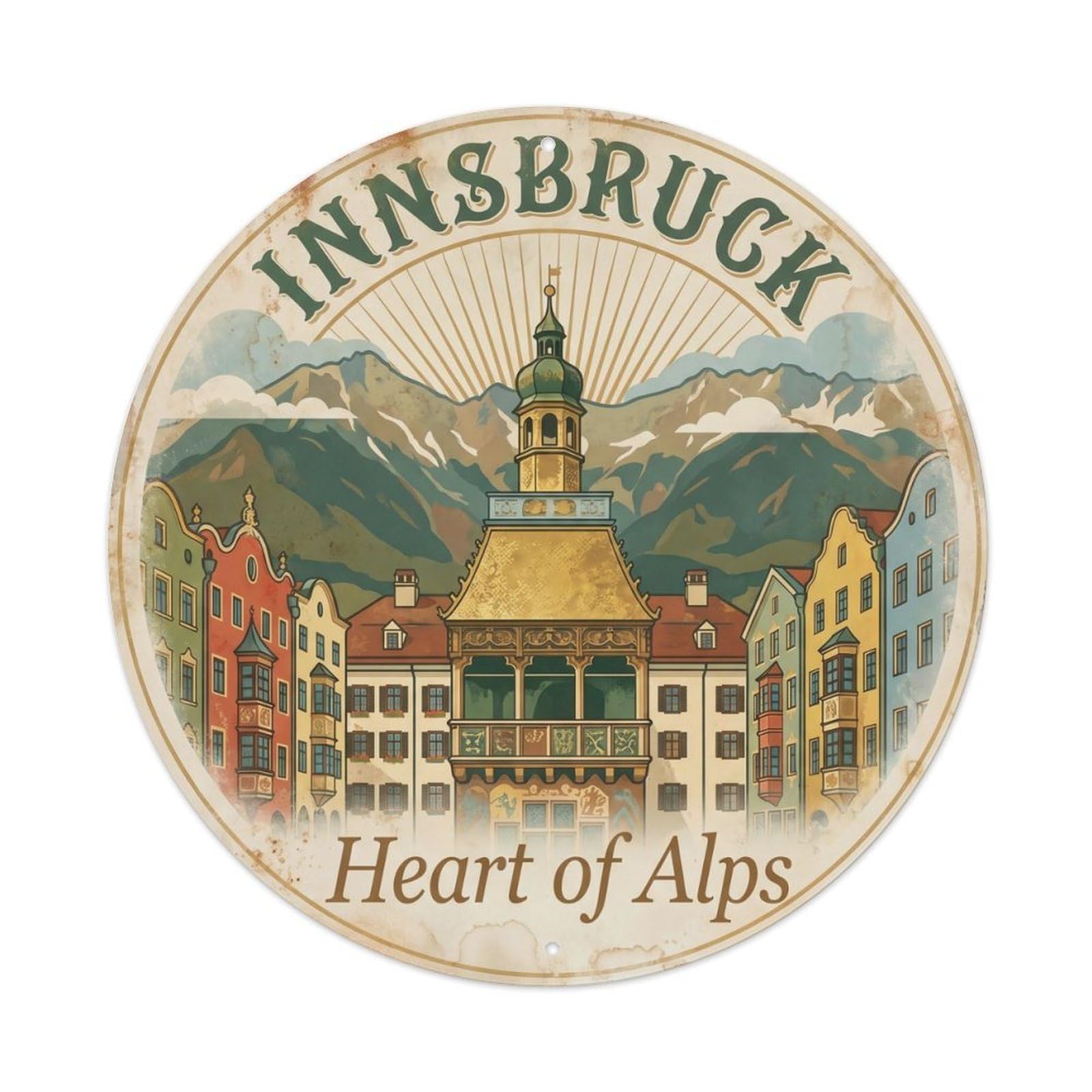Vintage Travel Innsbruck Alpine Capital Metal Tin Sign Plaque