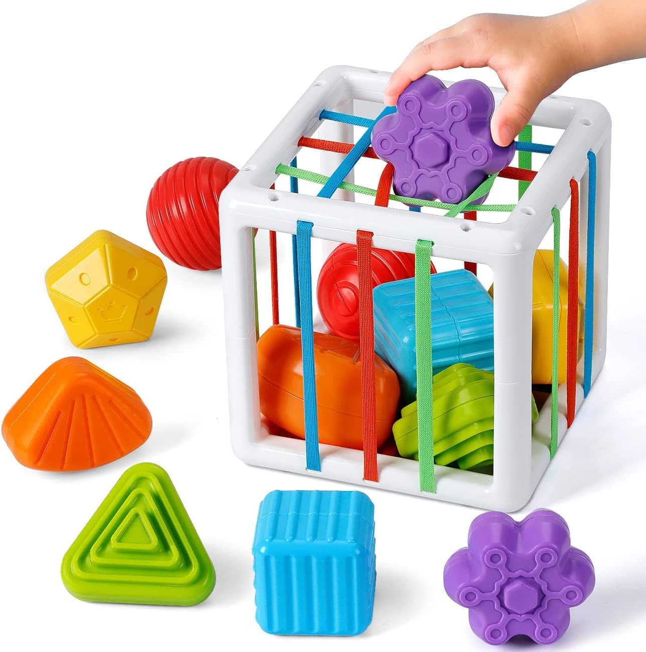 STOFFIER GARTEN Shape Sorter Baby Toys, Montessori Toys for 1-3 Year Old Toy Colorful Cube and Multi Sensory Shape, Educational Learning Toys for Girls Boys Best Birthday Gifts (Cube), 6 Pieces