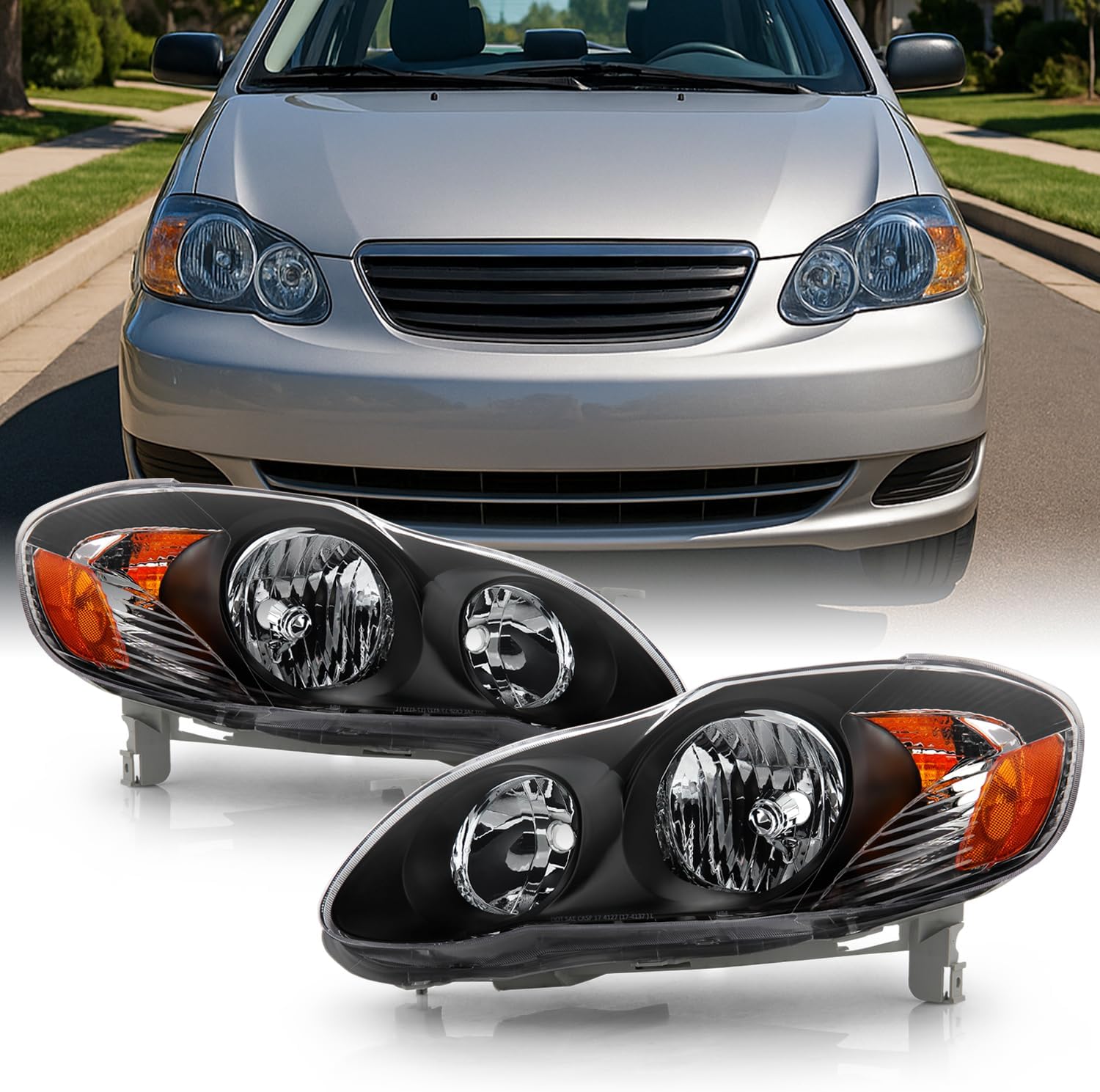AKKON - For Toyota Corolla OE Replacement Black Headlights Driver/Passenger Head Lamps