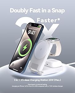 3 in 1 Charging Station, 25W Foldable Magnetic Fast Wireless Charger Stand for Apple Multiple Devices, Travel Charger for iPhone 17 16 15 14 13 12 Series Watch AirPods 4/3/2/Pro