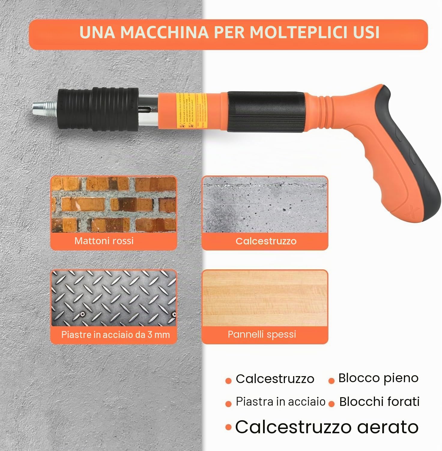 Pistola per Chiodi in Cemento, Chiodatrice per Cemento, Pistola per Chiodi Manuale, 5 Velocità Pistole Pneumatiche per Acciaio e Cemento, Pistole per Unghie, Con Guanti e Occhiali, Scatola per