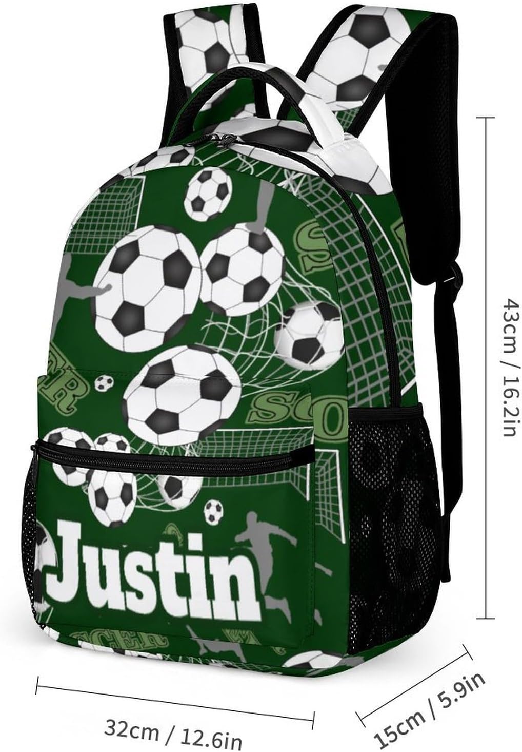 Custom Name Green Soccer Pattern Daypack Kids Schoolbag for Toddler Boys, High School College Teens Backpack - Image 5