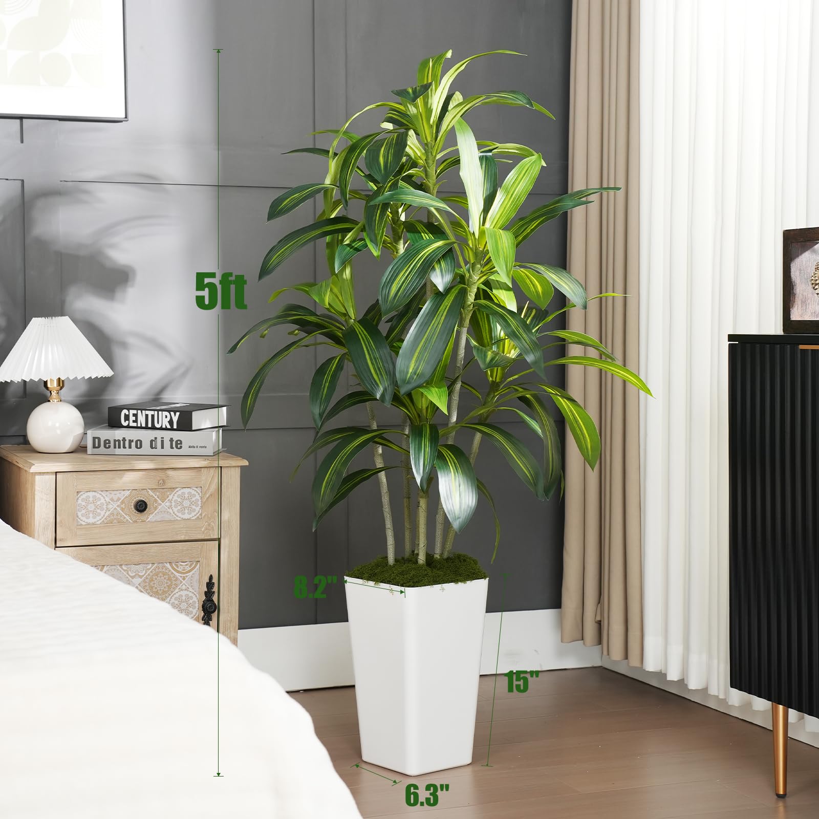Oairse Pianta Artificiale In Vaso Di Vetro Con Acqua Finta – Dracaena Reflexa 36 Cm - 4