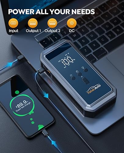 Miniatura 4 de Arrancador portátil para automóvil con compresor de aire, batería de coche YaberAuto 150PSI 3000A (9.0 Gas8.0L Diesel), 12V Jump Box Car Battery
