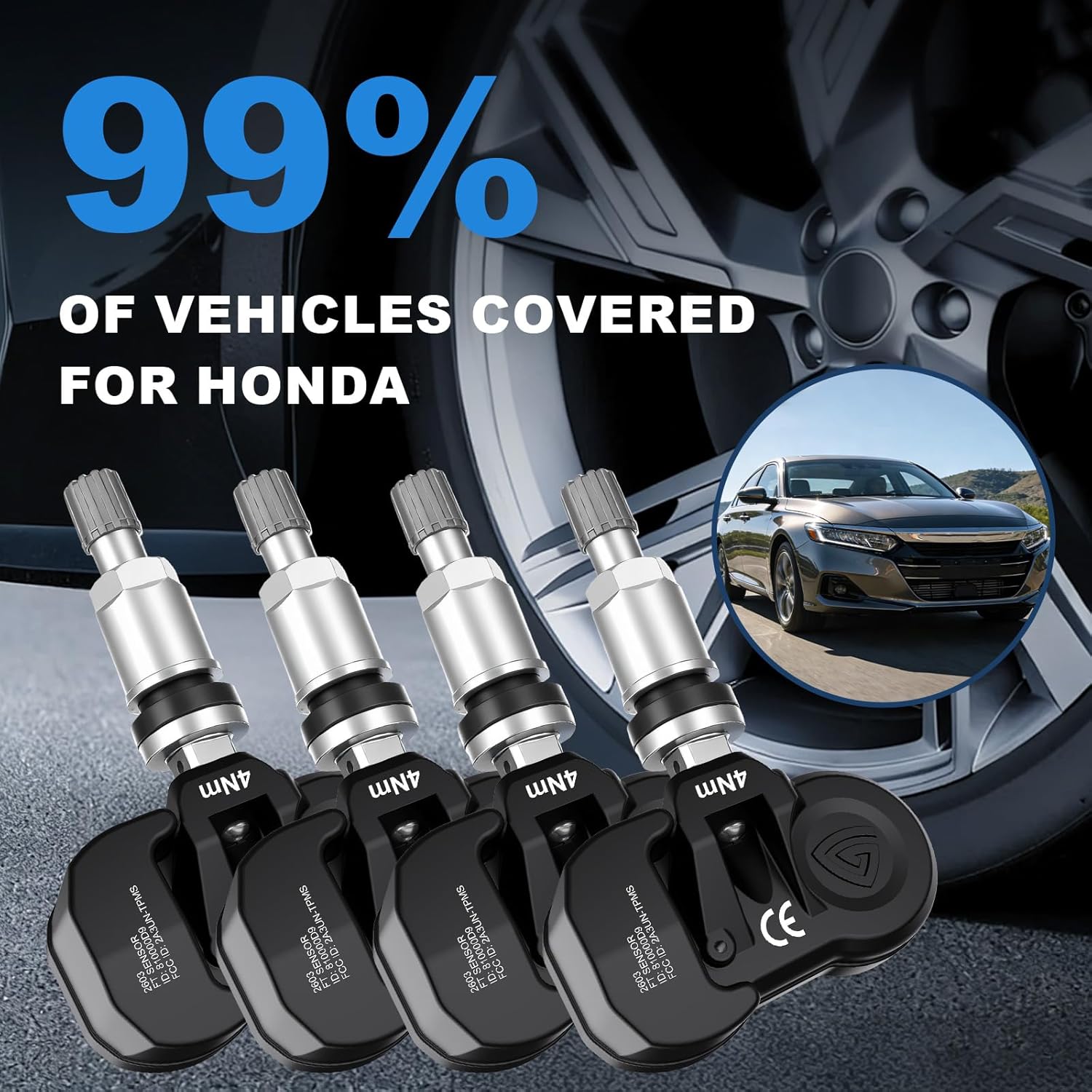 Multi-Protocol TPMS Sensors Fit for Honda & Acura, 315MHz / 433MHz Pre-Programmed Tire Pressure Monitoring Replacement for 2006-2025 Accord, Civic, CR-V, Odyssey, MDX, RDX 4PCS