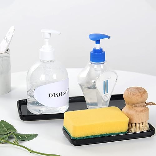 Miniatura 6 de Bandeja de baño negra, bandeja de tocador de cerámica para tanque de inodoro, bandeja dispensador de jabón para encimera de cocina, bandeja
