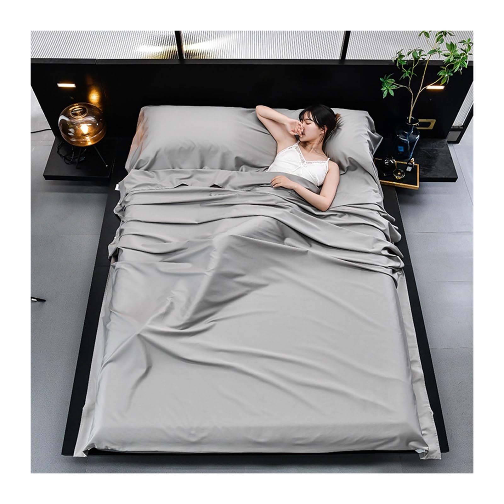 GBHMJU Sleeping Bag Liner Cotton Solid Portable Compression Sleep Sack Adult Travel Sheets for Hotel for Camping Cruise Tent Business Family Travel(Gray A,160x210cm-63x82)