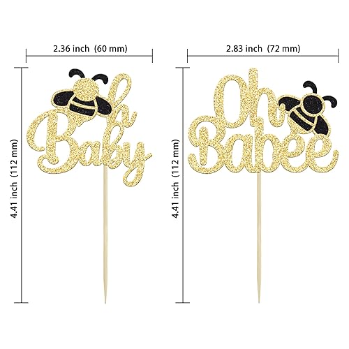 Miniatura 2 de Gyufise 24 adornos para cupcakes de abejorros con purpurina dorada para baby shower, baby shower, decoración de pasteles Oh Babee, temática de