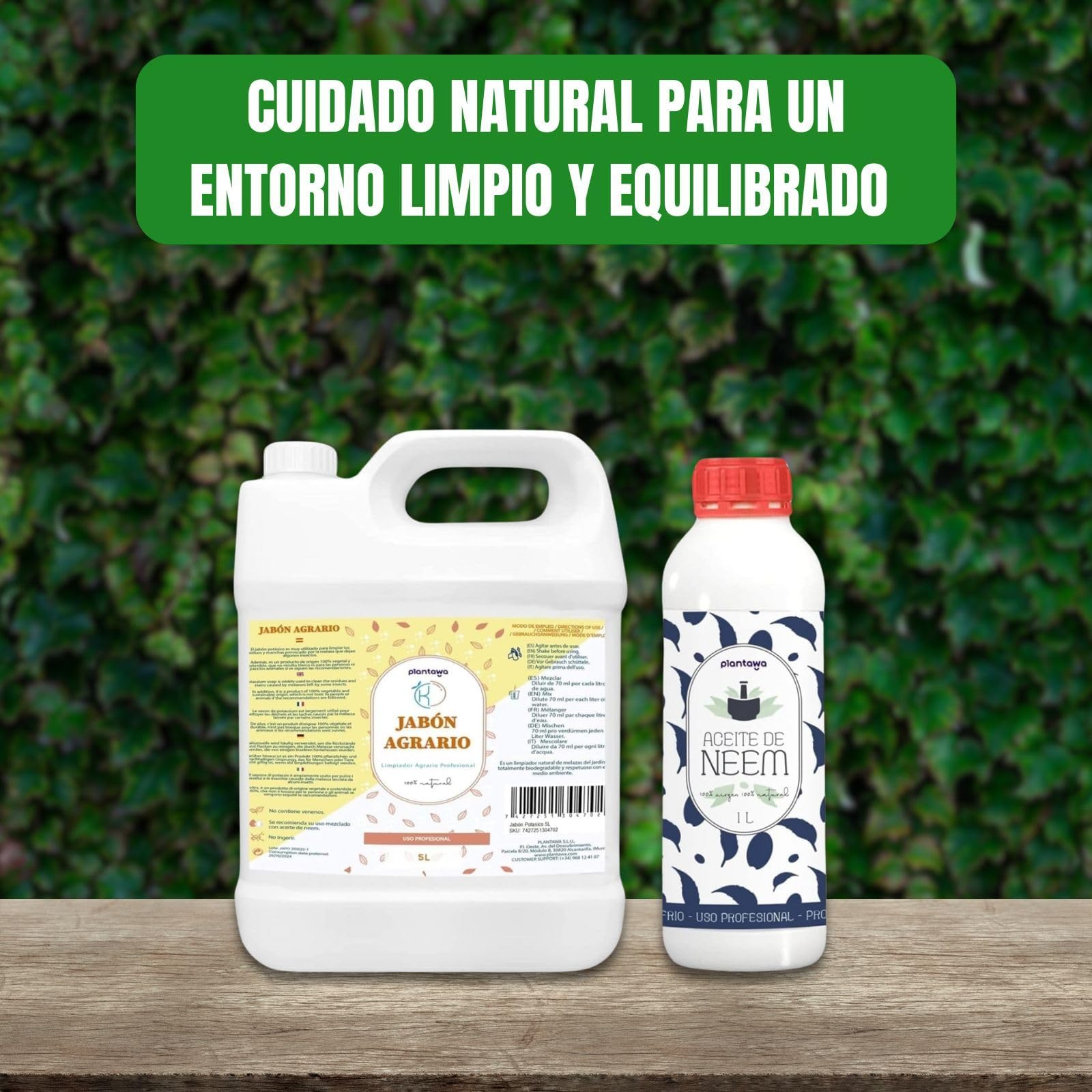 PLANTAWA Pack Ahorro Jabón Potásico 5L + Aceite de Neem 1L | Solución Multiusos | Fácil Aplicación y Máxima Eficacia | Versátil | Uso en Interior y Exterior | Productos de origen natural