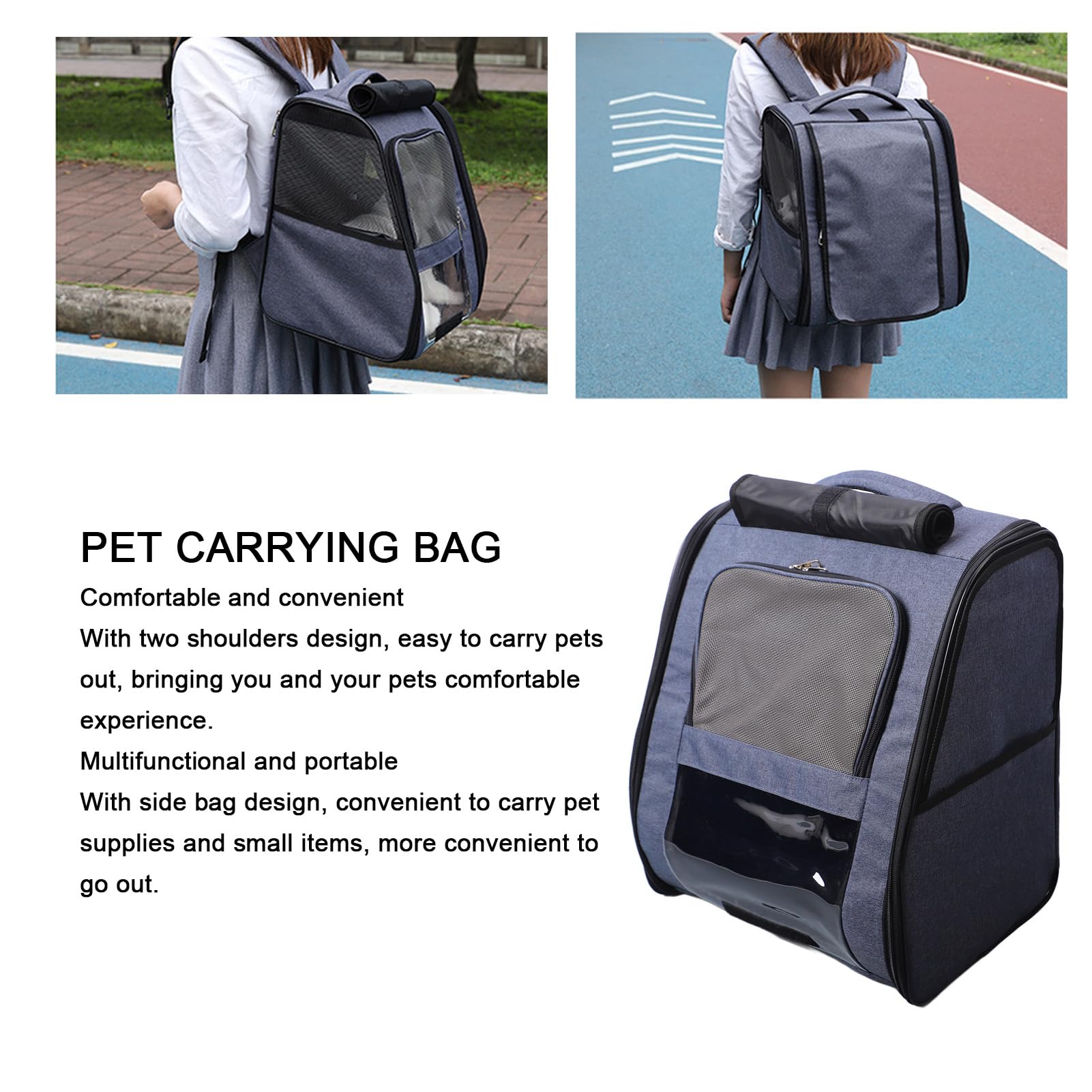 Zaino per Gatti Trasportino per Zaino per Animali di Grandi Dimensioni, Zaino per Animali Domestici Borsa per Animali in Poliestere di Grande Capacità Previene Lo Stress(Large-Blu scuro)