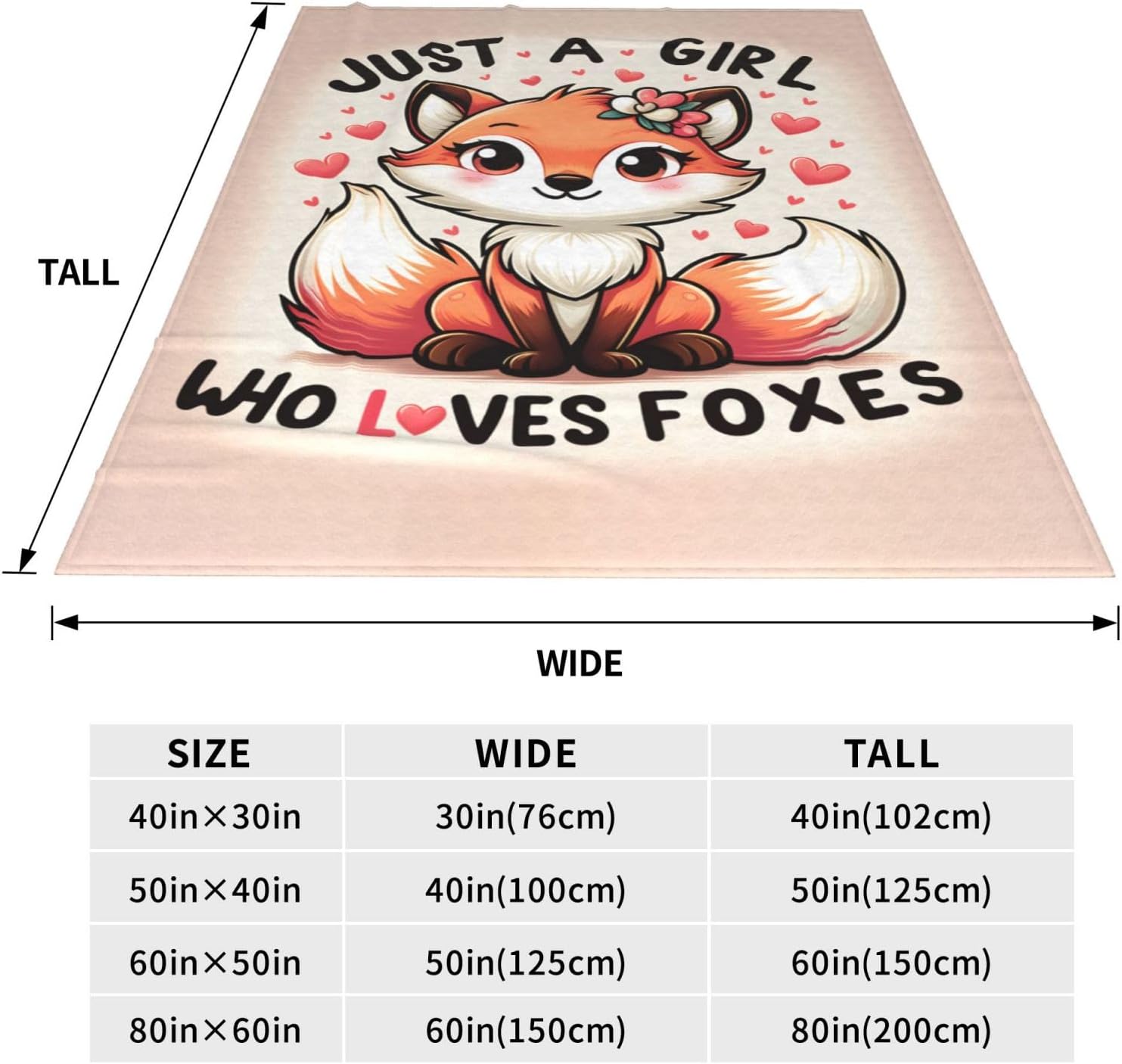 Cute Fox Blanket Gifts for Kids Just a GILR Who Loves Foxes Cartoon Flannel Throw Blankets Soft Comfy Lightweight for Home Decor Couch Bed Sofa 60x50 Inches - Image 3