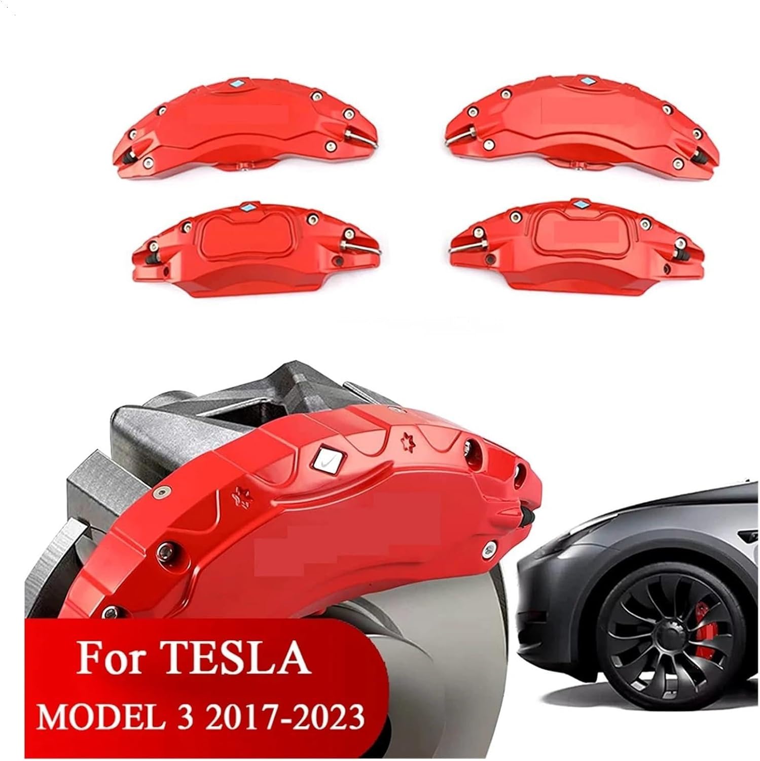 Brake Caliper Covers，Compatible For Tesla Model 3 2017 2018 2019 2020 2021 2022 2023 Accessories With Stickers(not Fit Model 3 2024)(Yellow)