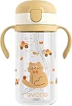 Evorie Tritan Spill Preuve de la Coupe Sippy de la Paille des Jumelles, 10 oz pour les bébés et les tout-petits âgés de 1 à 3 ans, pas de bouteille d'eau de paille avec poignées amovibles, idéal pour l'école, sans BPA, chat (nouveau)