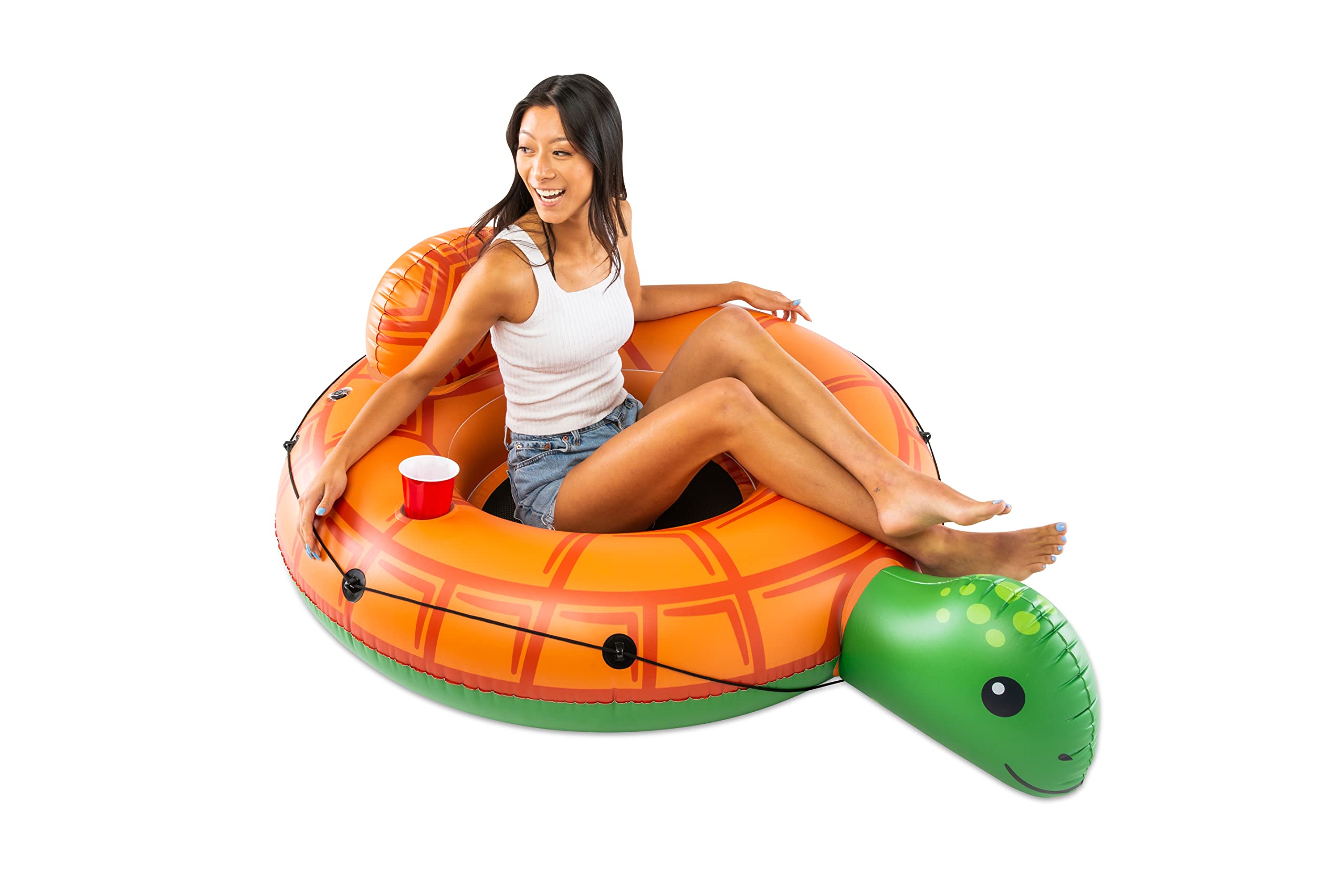 BigMouth Inc. Heavy Duty River Tube, Inflatable Raft for Floating River, Float with Drink Holder, Grab n' Latch Rope, and Comfy Mesh Seat - Turtle