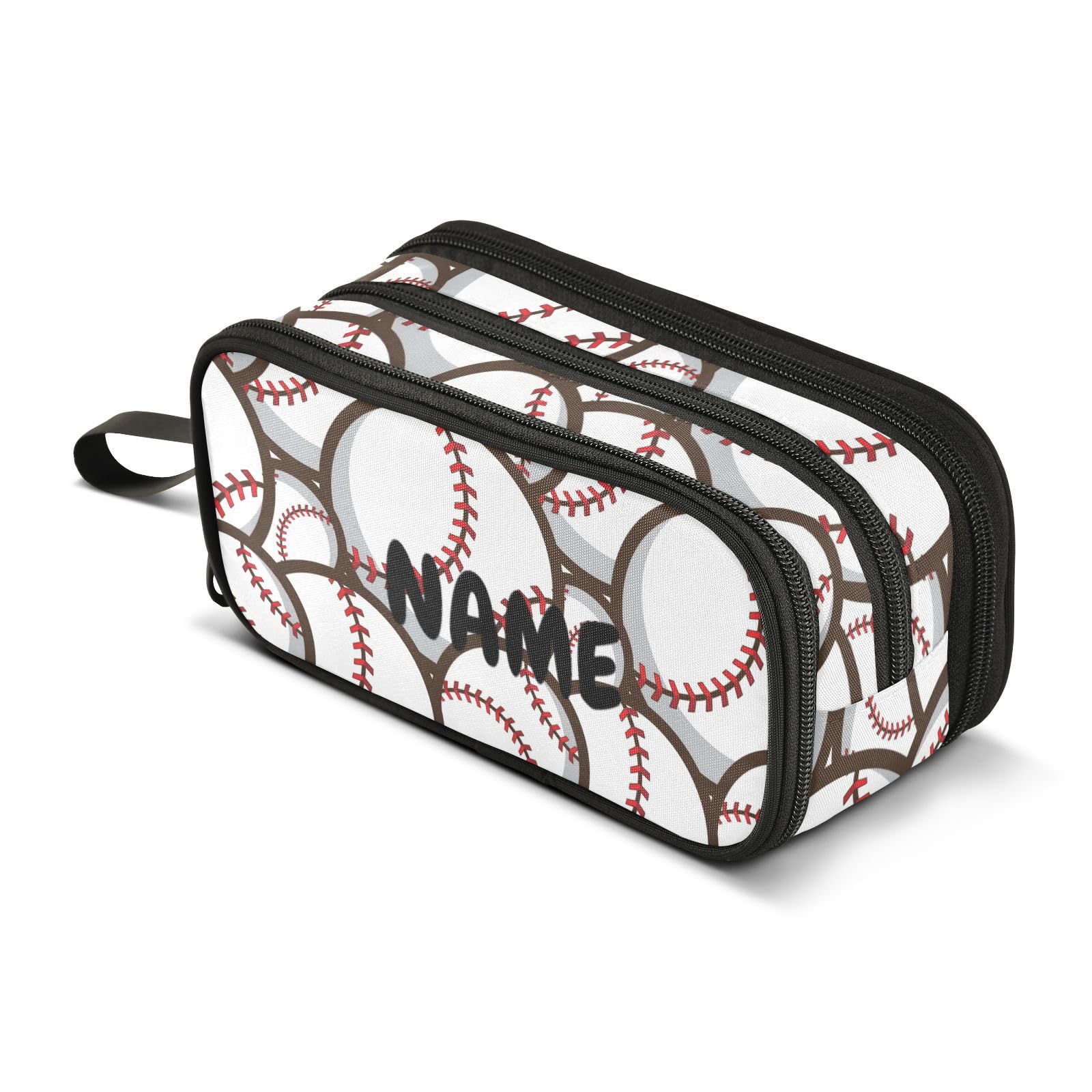 ZAZYXTJ Personalized Baseball Ball Pencil Case Large Capacity Pencil Pouch | 3 Compartment Storage Canvas Makeup Bag for School Office Teen Girl Boy Men Women