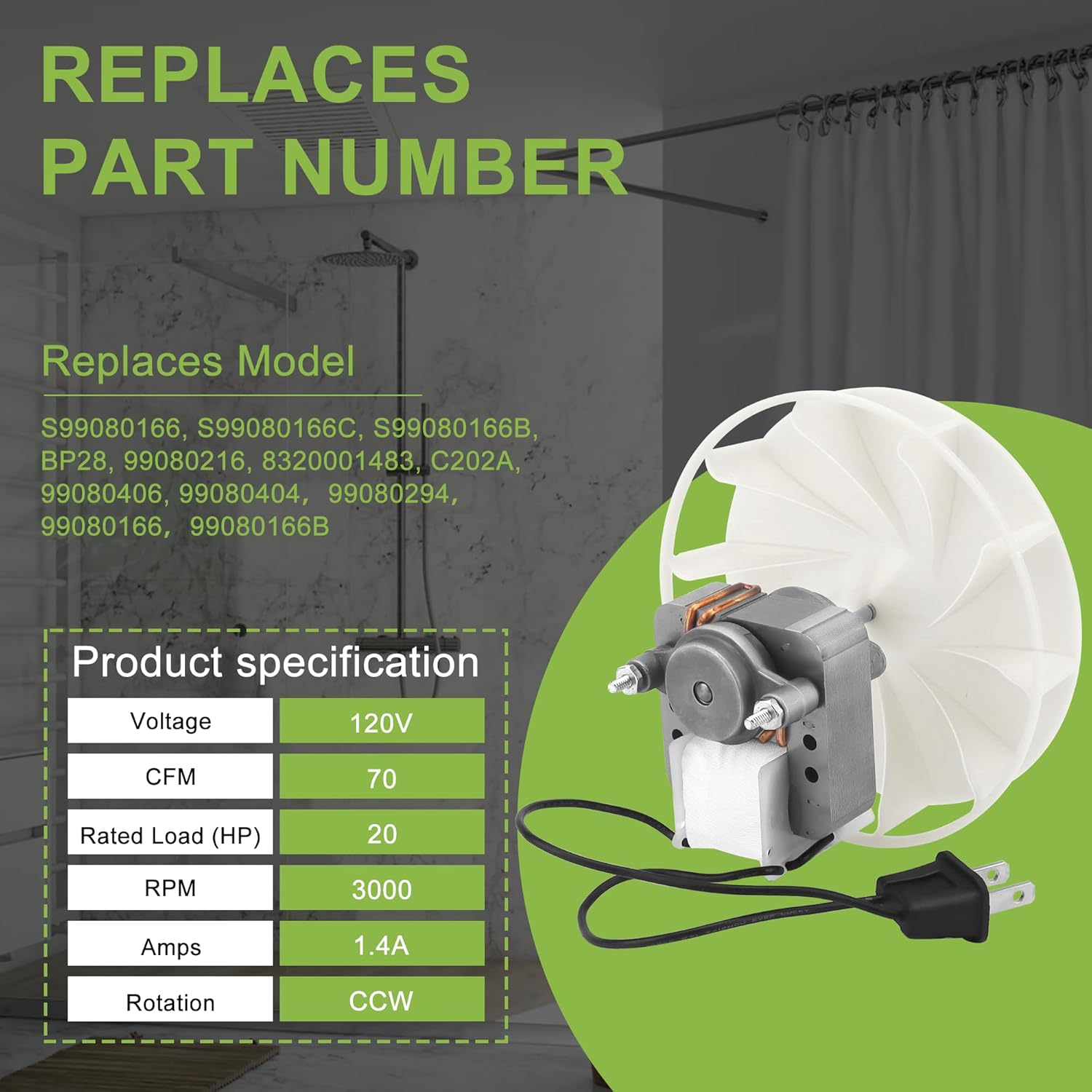 𝗡𝗘𝗪 S99080166 BP28 Vent Bath Fan Motor for Bro-an Nu-Tone 655 679 658 85N2 754RB-A,Bathroom Exhaust Fan Motor(Pure Copper)-Replace YJF6178 99080166a (120V 70CFM) by TOMOON