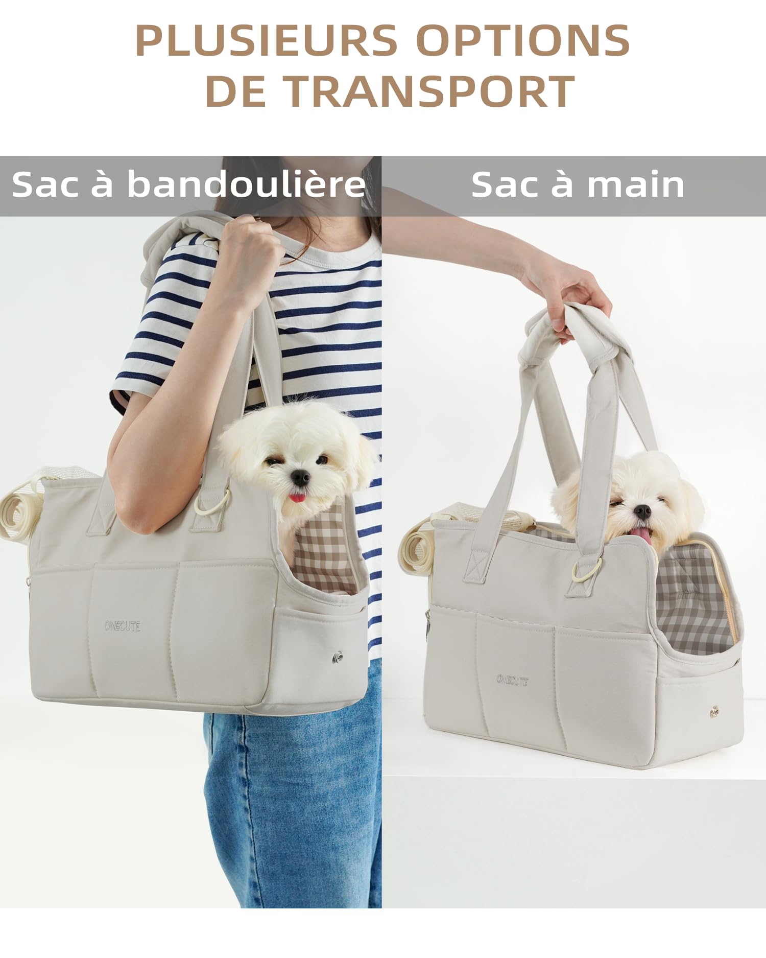 ONECUTE Sac de Transport pour Chat Chien Respirant et Pliable Sac de Voyage Sac à Main Chien pour Petit Animaux Capacité de Charge Jusqu'à 7.5 kg (Medium, Grey)