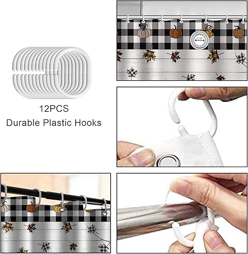 Miniatura 7 de Cortina de ducha de calabaza otoñal para baño, con tablones rústicos de árbol de arce, hojas de otoño, cortina de baño decorativa de 72 x 72