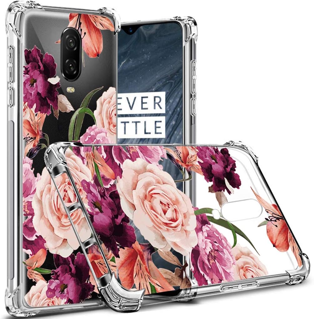 Osophter Compatible with Oneplus 6T,OnePlus 6T Flower Case Shock-Absorption Flexible TPU Rubber Soft Silicone Full-Body Protective Cover Oneplus 6T McLaren(Clear Flower)