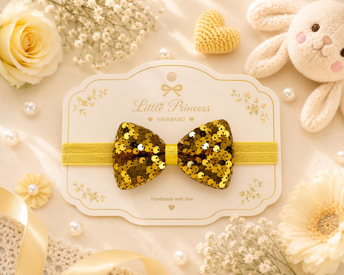 Little Princess Sparkle Bow Headband for Baby Girls (Golden) | Sequin Bow, Stretchable Band, Handmade with Love-picture-26