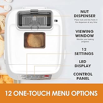 Bread Machine, Kitchen in the box 2LB 12-IN-1 Bread Maker, Gluten-Free Setting, Auto Fruit Nut Dispenser & Nonstick Pan, 2 Loaf Sizes,13H Reserve & 1H Keep Warm (White)