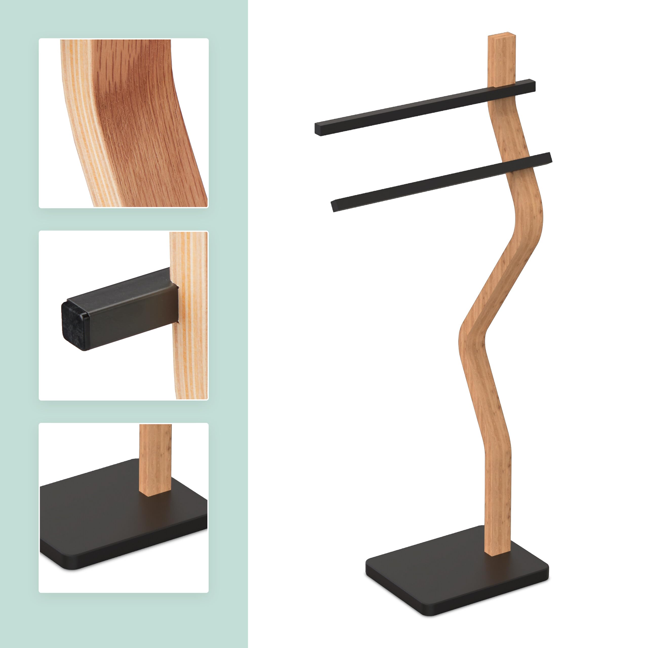 Relaxdays Porte-Serviettes, 2 Barres Horizontales, H x L x P : 86 x 37 x 18 cm, pour la Salle de Bain, Noir et Nature