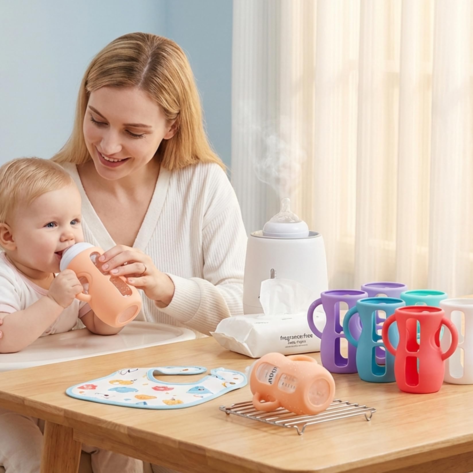 6er-Pack Babyflaschengriffe, flexible Silikonhüllen für 240-ml-Flaschen zur Selbsternährung
