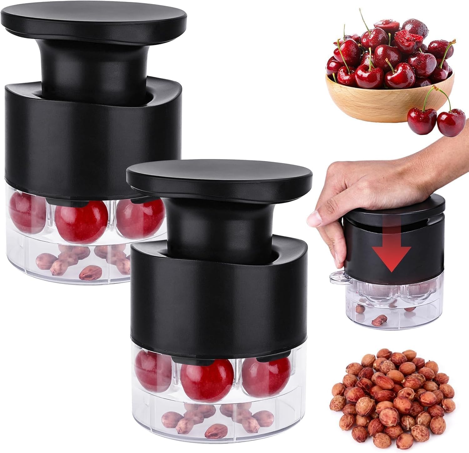 7-Hole Cherry Pitter Tool 2Pcs – Multi Cherry Pitter Pit Remover Corer, Mess-Free Fruit Stoner for Cherry Jam, Baking & Kitchen Prep (2Pcs Black)