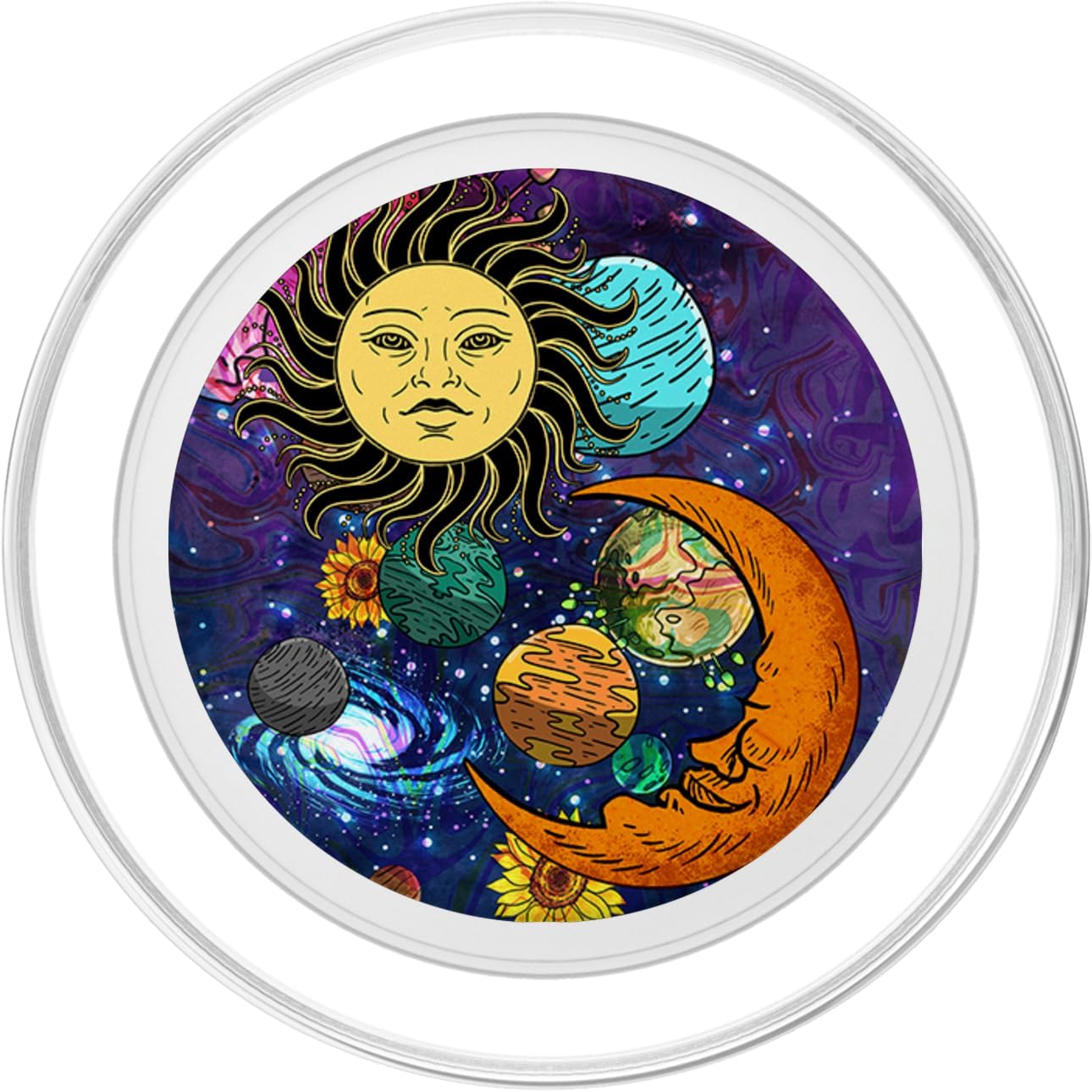 Sun Moon Face Planets Cool Trippy Galaxy Space Art Hippie PopSockets MagSafe PopGrip for iPhone