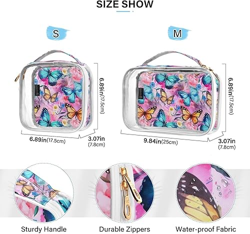 Miniatura 4 de Neceser transparente de acuarela con mariposa para viajar, paquete de 2 bolsas de cosméticos de maquillaje con cremallera, bolsa de viaje para