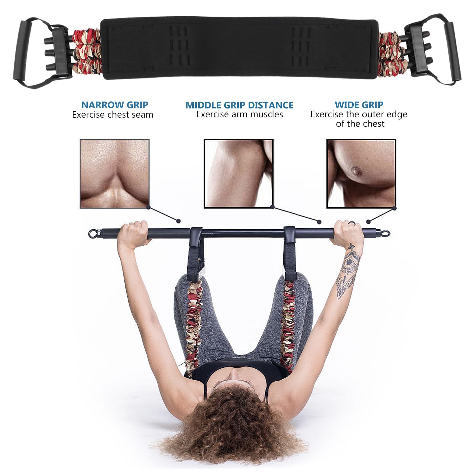 Housoutil Fascia Elastica per Allenamento Maniglie Imbottite Nailon, Espansore Toracico per Fitness a Casa e Viaggio, per Stretching e Panca Piana