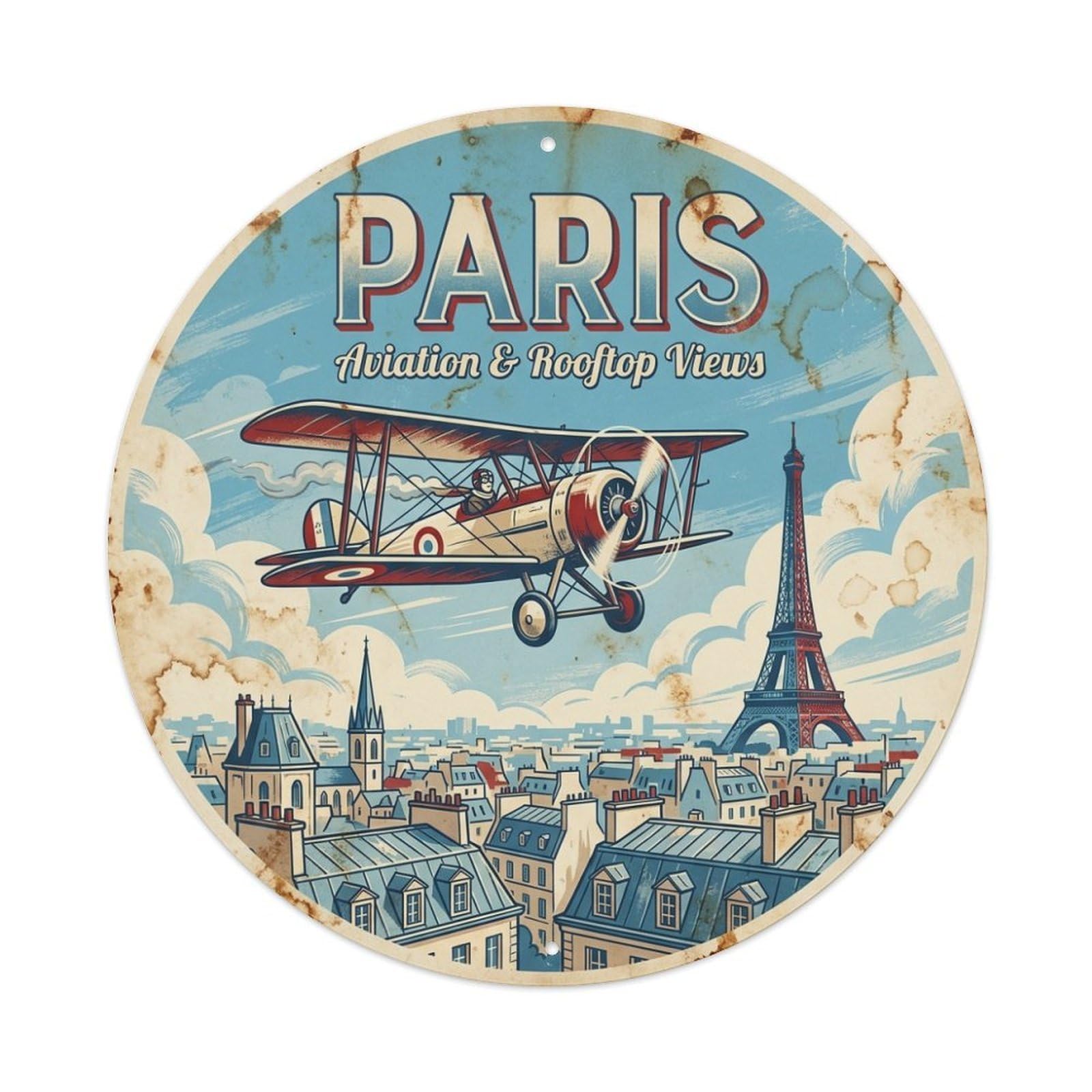 Olhnbad Style Paris Aviation Rooftop Lines Route Travel Retro Metal Tin Sign
