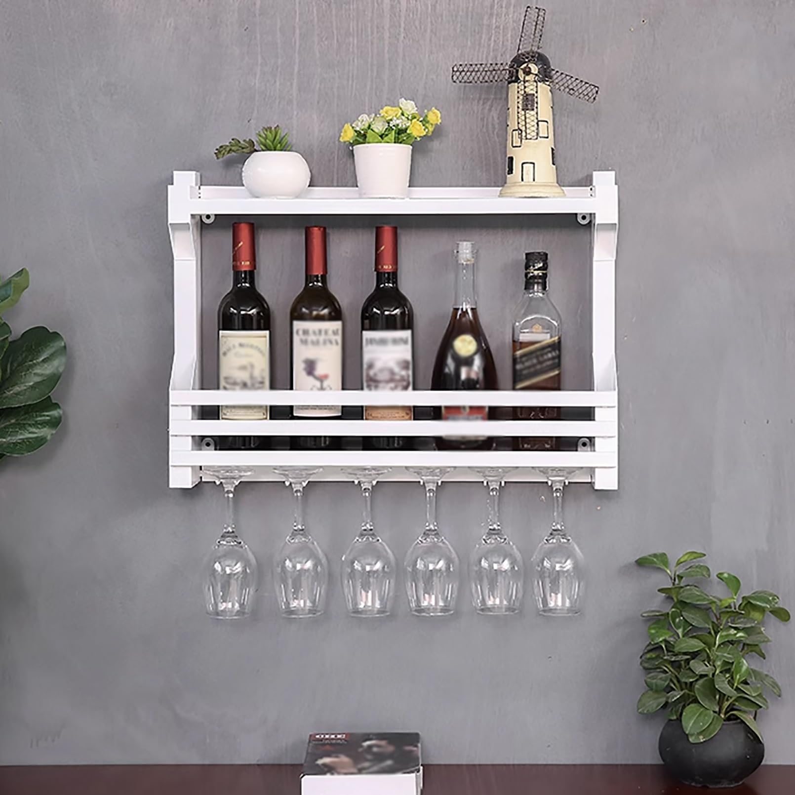 Étagère à vin murale avec support en verre pour bouteilles en métal de salon
