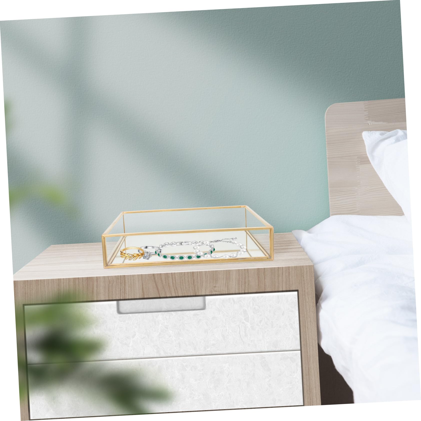 CLISPEED Organizer Quadrato Per Profumi e Gioielli in Vetro in Ottone Vassoio Decorativo Per Bagno Ingresso e Tavolo Dimensioni