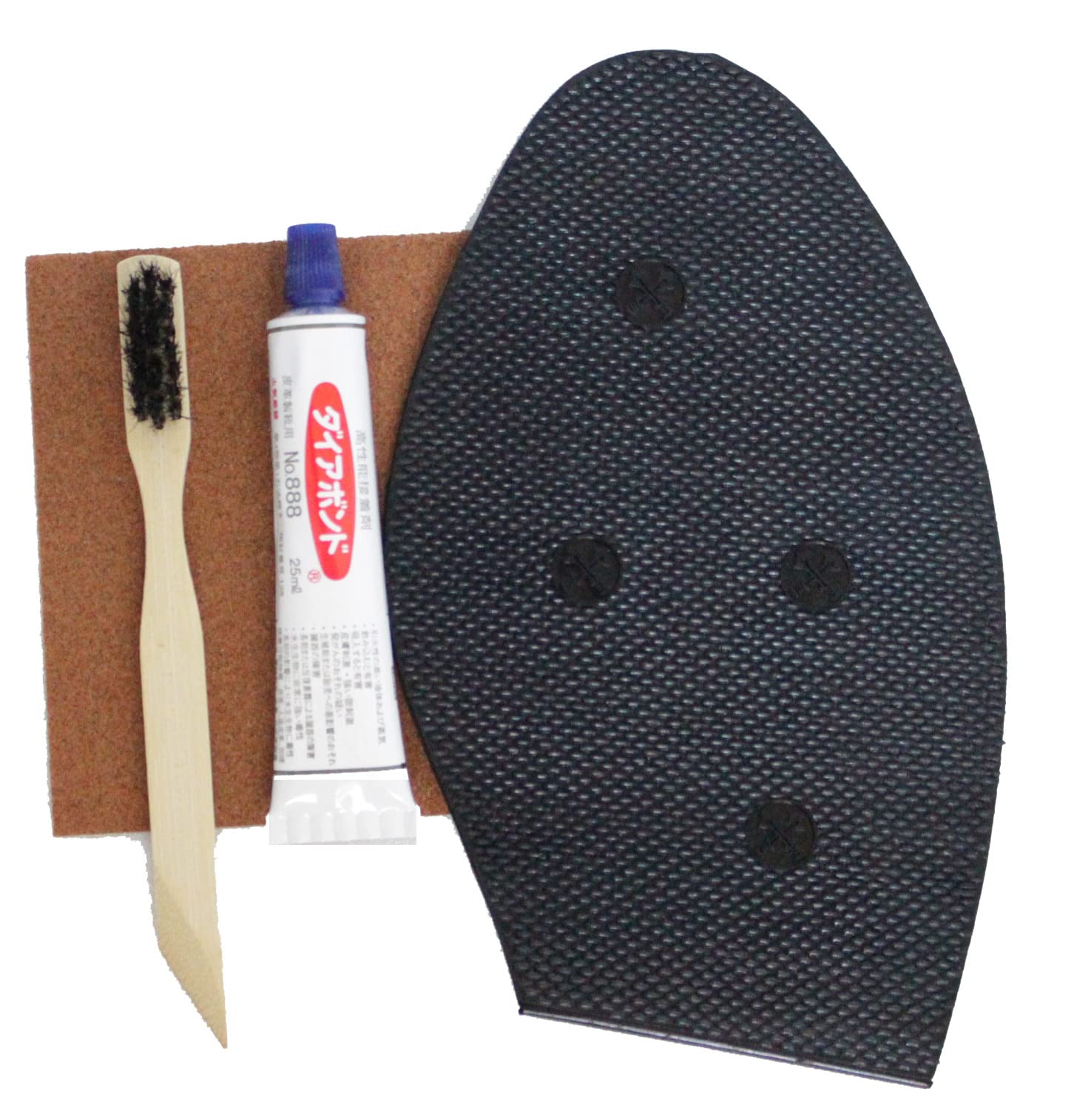 近藤(Kondo) 靴 修理 革靴 ソール 補修用品 ゴム & 接着剤 靴の底ゴム 簡単 修理セット ブラック 紳士用 剣印ゴム半張りセット (プロ修理屋も推薦)
