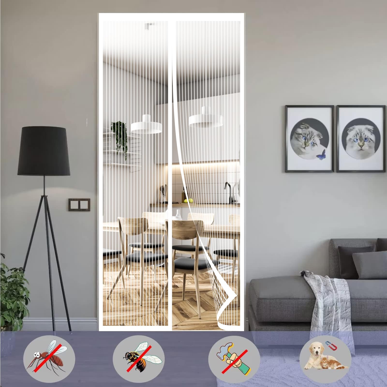 AQKai Mosquitera Puerta Magnetica, 95x200cm Malla De Diamante
