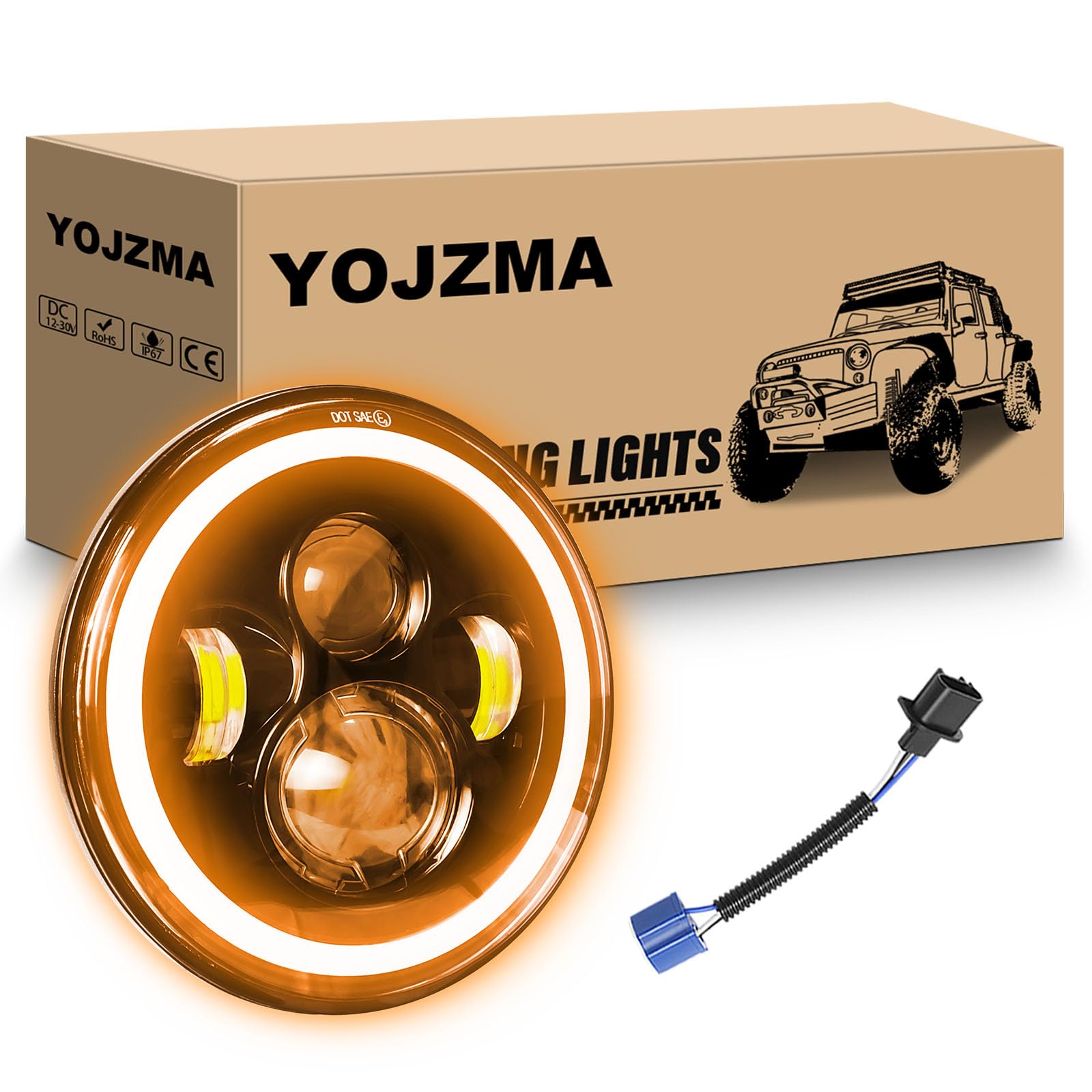 1 pz. Faro LED rotondo da 7 pollici, 4 LED per motocicletta, bianco DRL, abbaglianti/anabbaglianti, ambra, segnale di svolta, luce angolare per Wrangler JK TJ LJ CJ, motocicletta Davidson