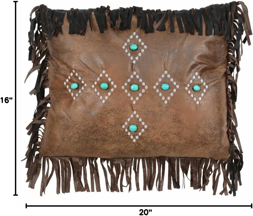BLACK FOREST DECOR Skystone Desert Turquoise Diamond Pillow, Leather, Zipper Closure, Includes Insert, Decorative Accent Pillow, 20" W x 16" L