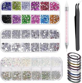 MAYCREATE® Nail Art Kit For Girl Colorful Rhinestones Nail Design Tools Kit Multi Shapes Flatback Round Bead with Pickup P... Price In India