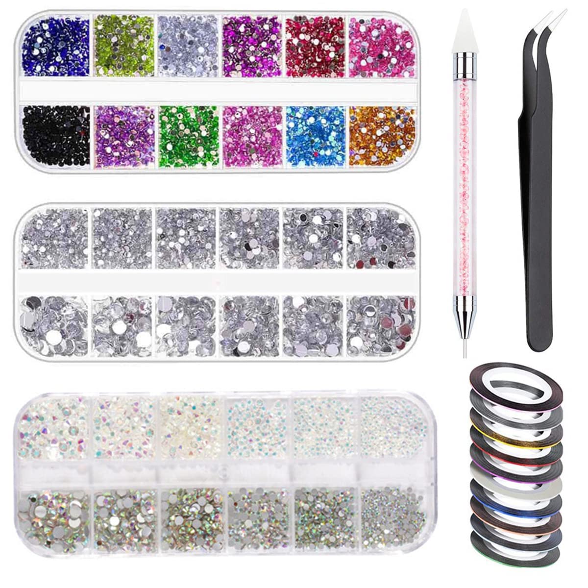 MAYCREATE® Nail Art Kit For Girl Colorful Rhinestones Nail Design Tools Kit Multi Shapes Flatback Round Bead with Pickup P...