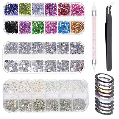 MAYCREATE® Nail Art Kit For Girl Colorful Rhinestones Nail Design Tools Kit Multi Shapes Flatback Round Bead with Pickup