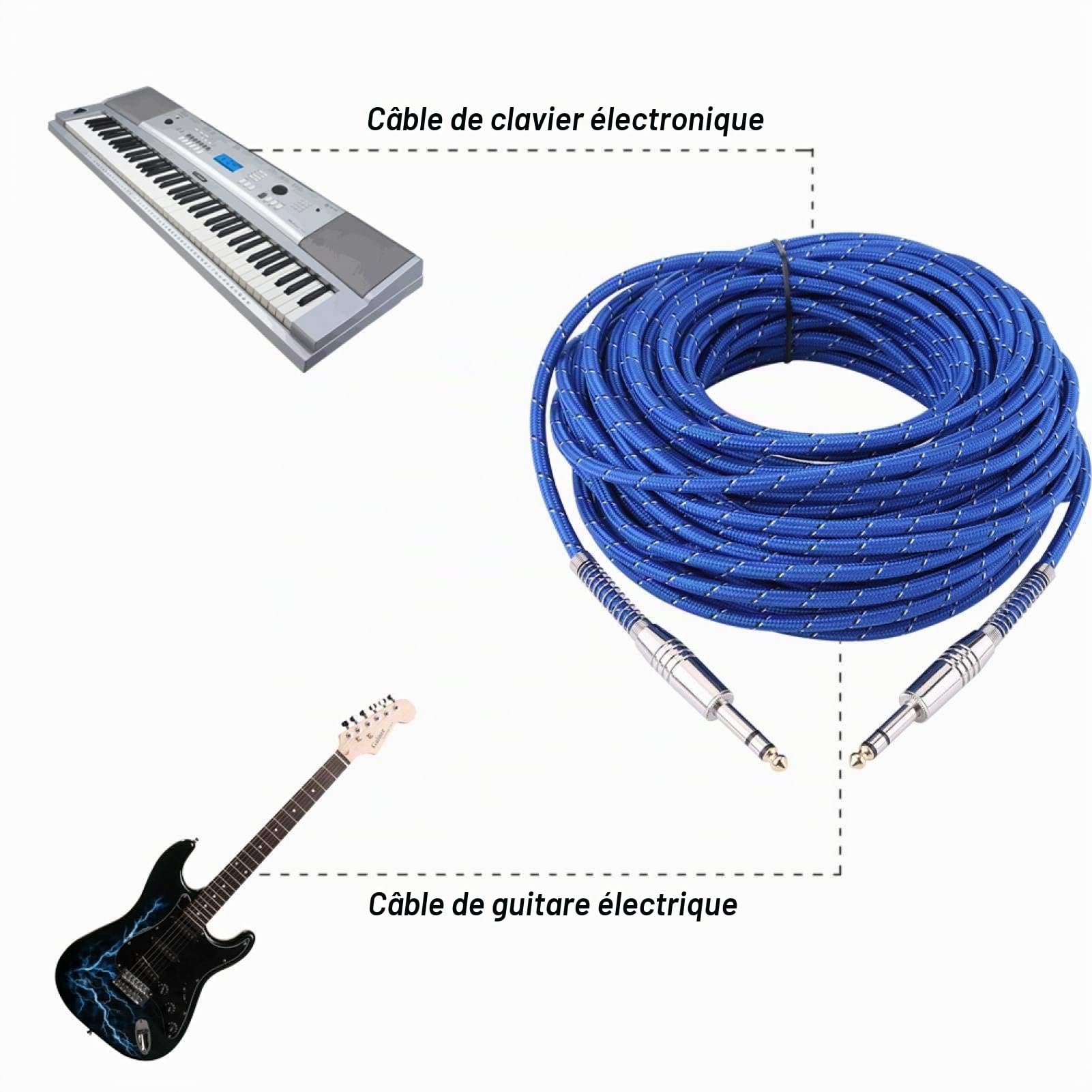 Socobeta Câble stéréo mâle à mâle 6.35mm câble Audio stéréo mâle à mâle pour Guitare électrique mélangeur stéréo(20M)