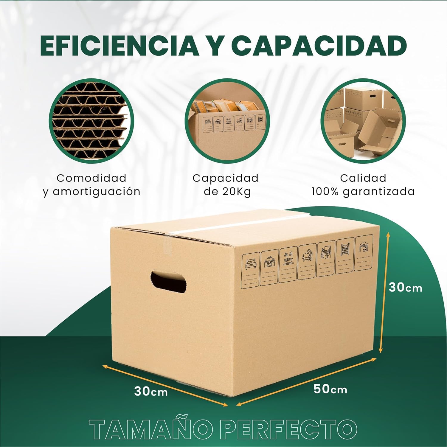 GROWMANIA Pack 20 Cajas de Cartón 50 x 30 x 30 | Cajas Ultra Resistentes para Mudanza y Almacenaje con Iconos Identificativos y Asas Fácil Transporte Marron | Aptas para Envíos